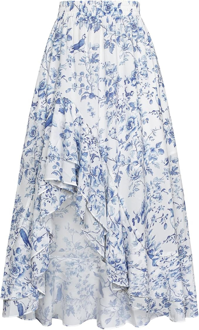 Scarlet Darkness Women's Renaissance Skirt Floral Print High Waist Ruffle Boho Maxi Skirts | Amazon (US)