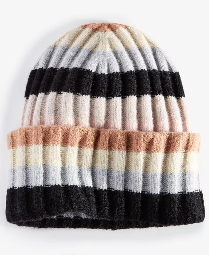Women's Striped Wide-Ribbed Beanie, Created for Macy's | Macy's