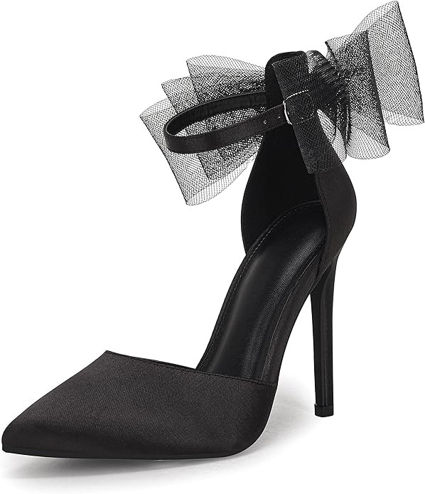 Coutgo Women's Wedding Evening Party Shoes Closed Pointed Toe Comfortable High Heels with Bow Kno... | Amazon (US)