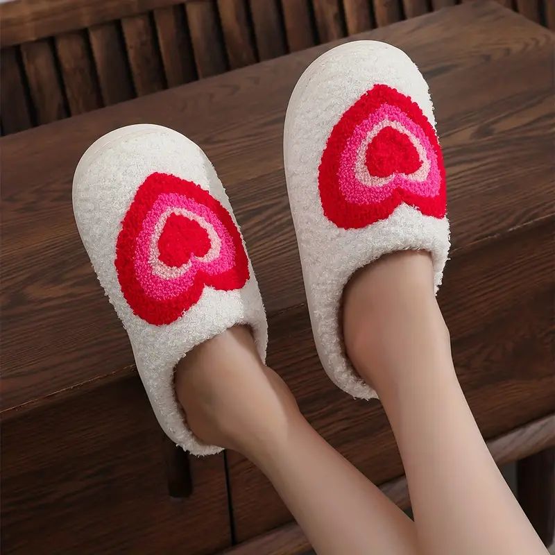 Gradient Love Pattern Fuzzy Slippers Winter Warm Closed Toe - Temu | Temu Affiliate Program