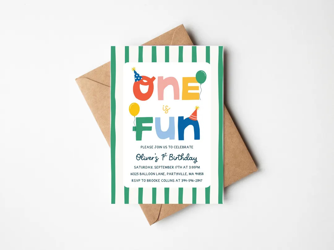 One is Fun Birthday Invitation | It's Fun to Be One | Colorful Birthday | First Birthday | 1st Bi... | Etsy (US)