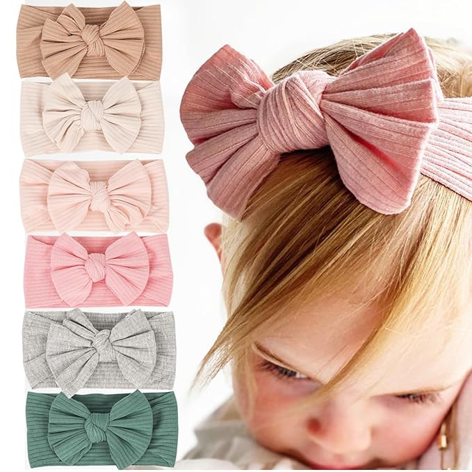 Cupimatch 6 Pieces Baby headbands: Bow design Soft Thread Cotton Solid color Comfort Headband Han... | Amazon (US)
