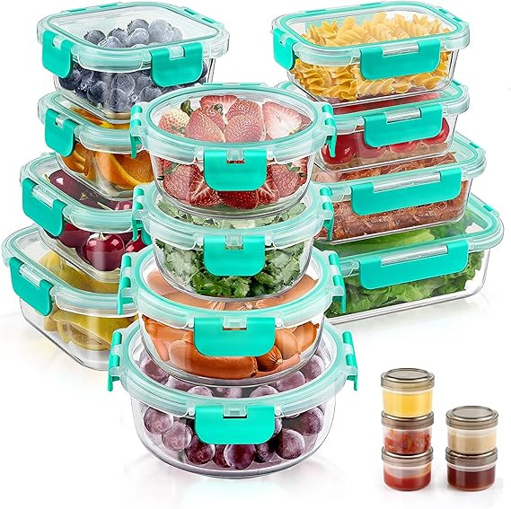 34pcs Glass Food Storage Containers with Lids Set, Airtight Glass Meal Prep Containers (17 Contai... | Amazon (US)