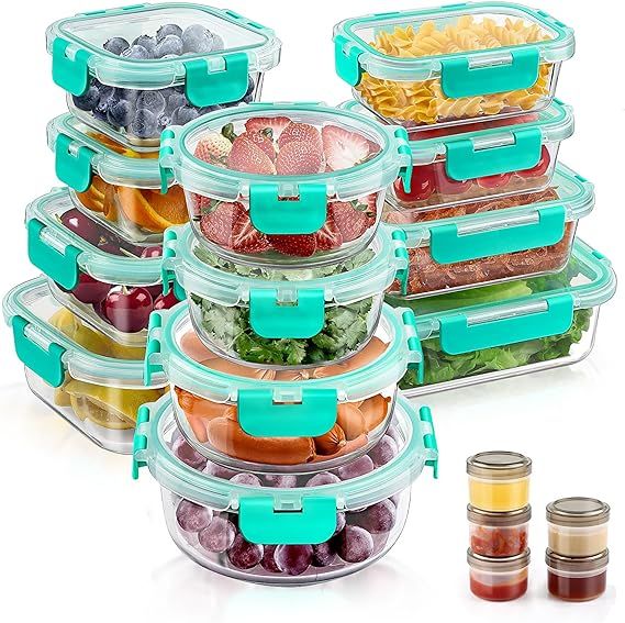34pcs Glass Food Storage Containers with Lids Set, Airtight Glass Meal Prep Containers (17 Contai... | Amazon (US)