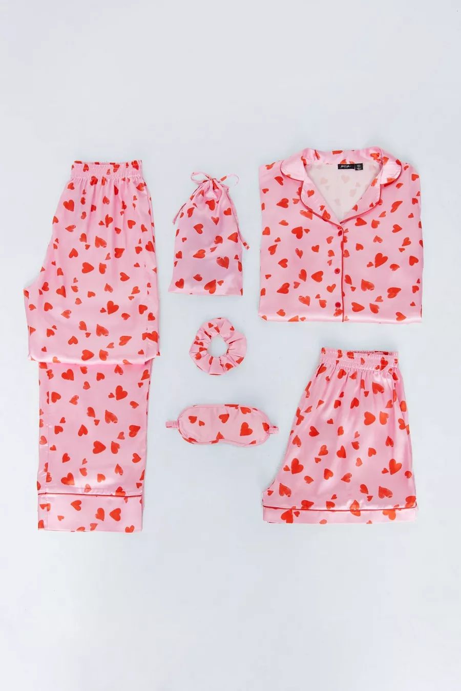 6-pc Satin Heart Print Pajama Set | Nasty Gal (US)
