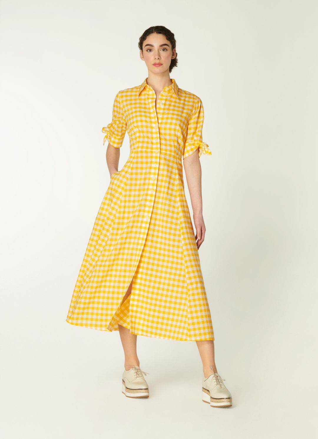 Saffron Yellow Gingham Cotton-Blend Shirt Dress | L.K. Bennett (UK)