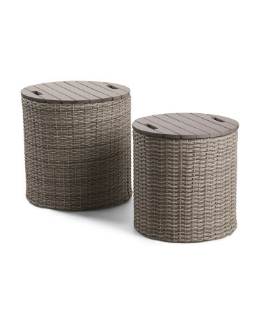 Set Of 2 Outdoor Wicker Storage Tables | TJ Maxx