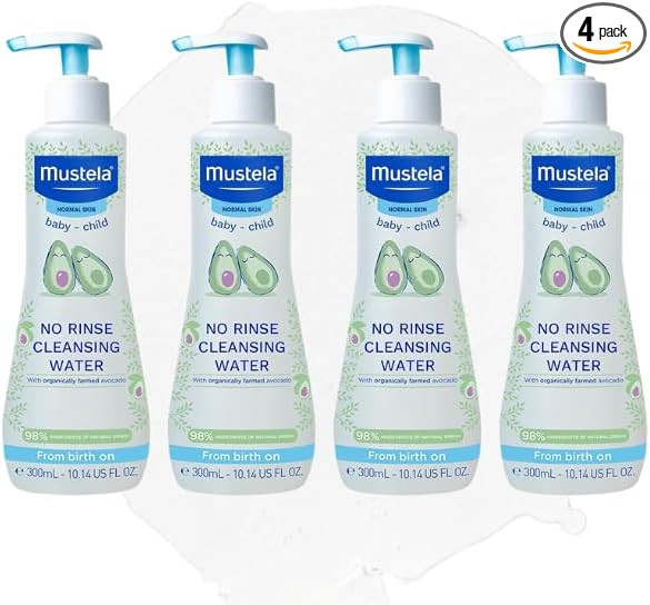 Mustela No-Rinse Cleansing Water 300ml -Pack of 4 – Gentle Baby Micellar Cleanser for Face & Bo... | Amazon (UK)