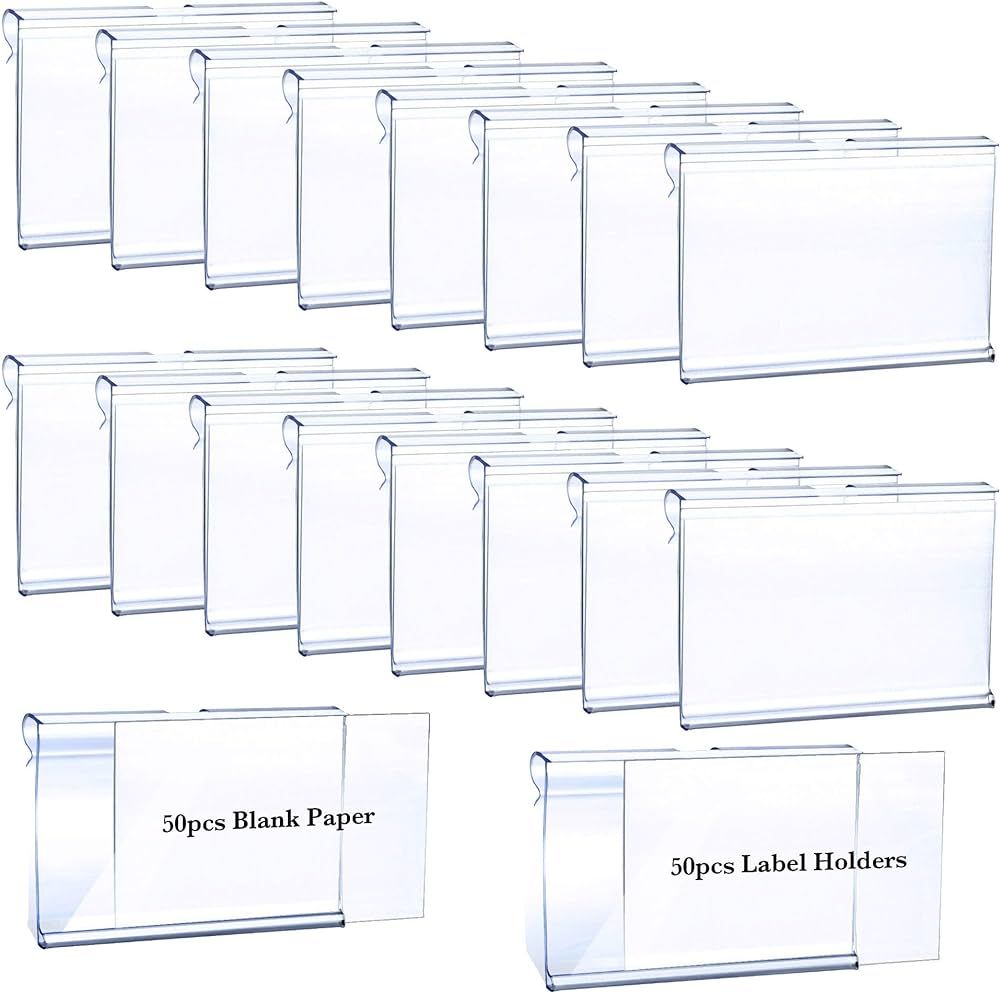 50Pcs Clear Plastic Retail Price Label Holder, Clip on Merchandise Sign Display Holder for Storag... | Amazon (US)