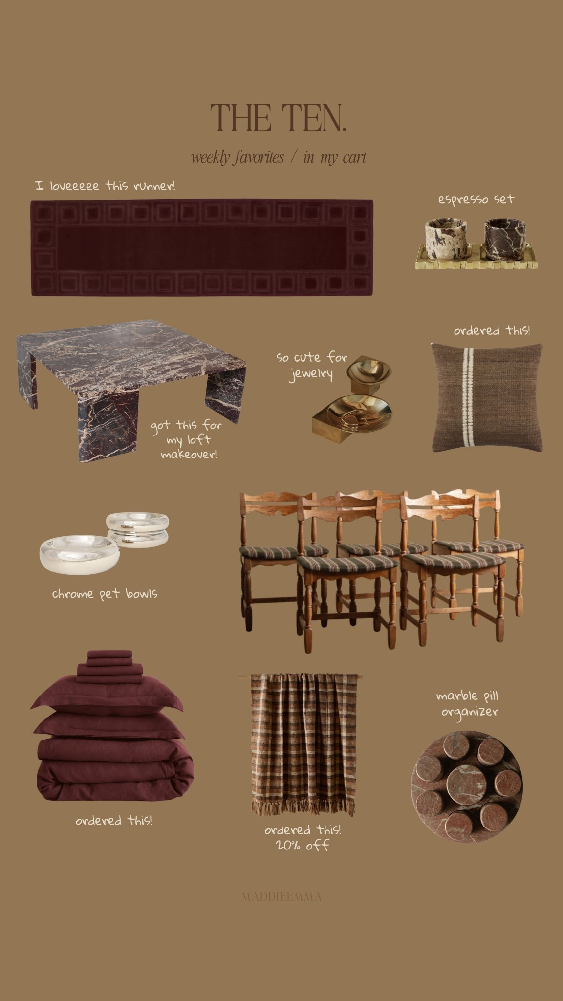 THE TEN (Aug. 3rd) 

runner, bedding, marble coffee table, vintage dining chairs, espresso cups, fall pillows, throw blanket, home decor, pet bowls

#LTKHome