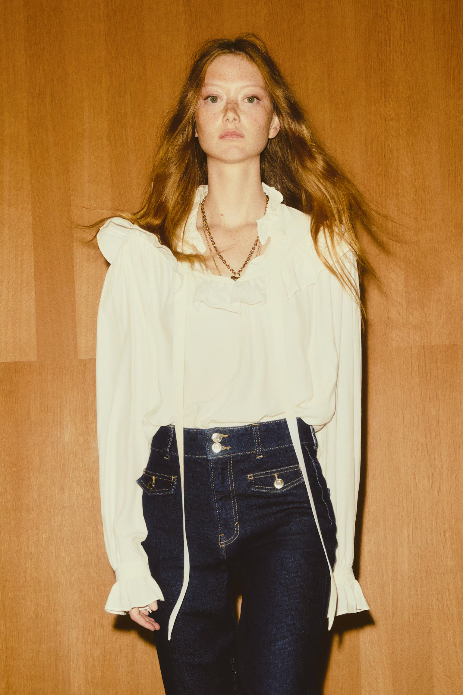 Frill-trimmed blouse - Cream - Ladies | H&M GB | H&M (UK, MY, IN, SG, PH, TW, HK)