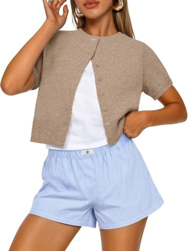 Trendy Queen Short Sleeve Cardigan Sweaters for Women | Cropped Cardigan Sweaters,Summer Lightwei... | Amazon (US)