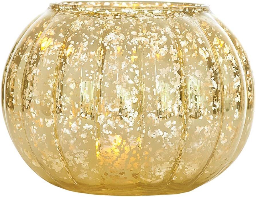 Luna Bazaar Large Vintage Mercury Glass Vase or Candle Holder (5-Inch, Autumn Design, Gold) - Dec... | Amazon (US)