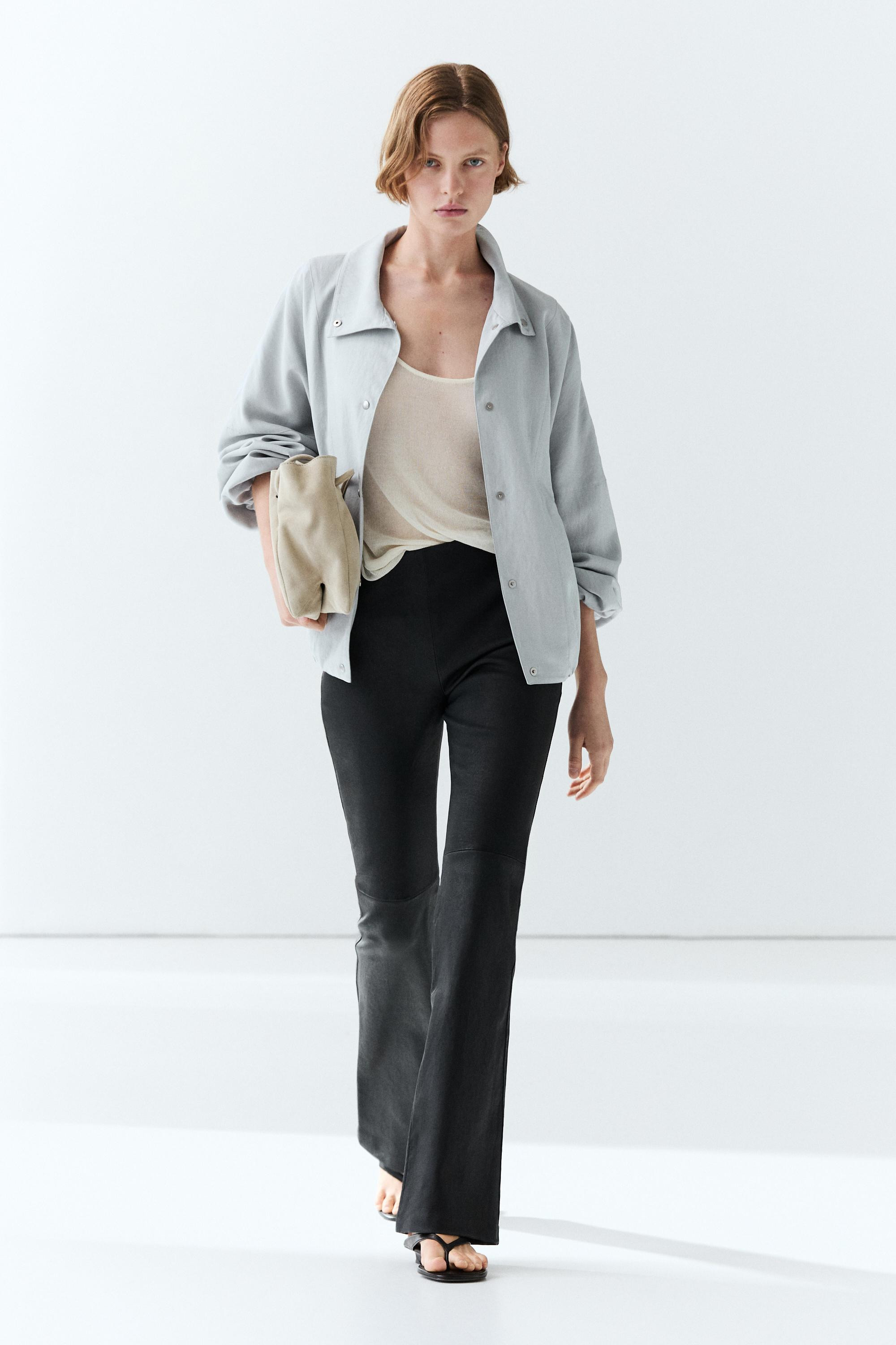 Nappa leather flare fit leggings | Massimo Dutti UK