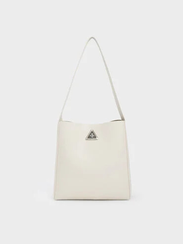 Trice Metallic Accent Large Hobo Bag
 - Chalk | Charles & Keith UK