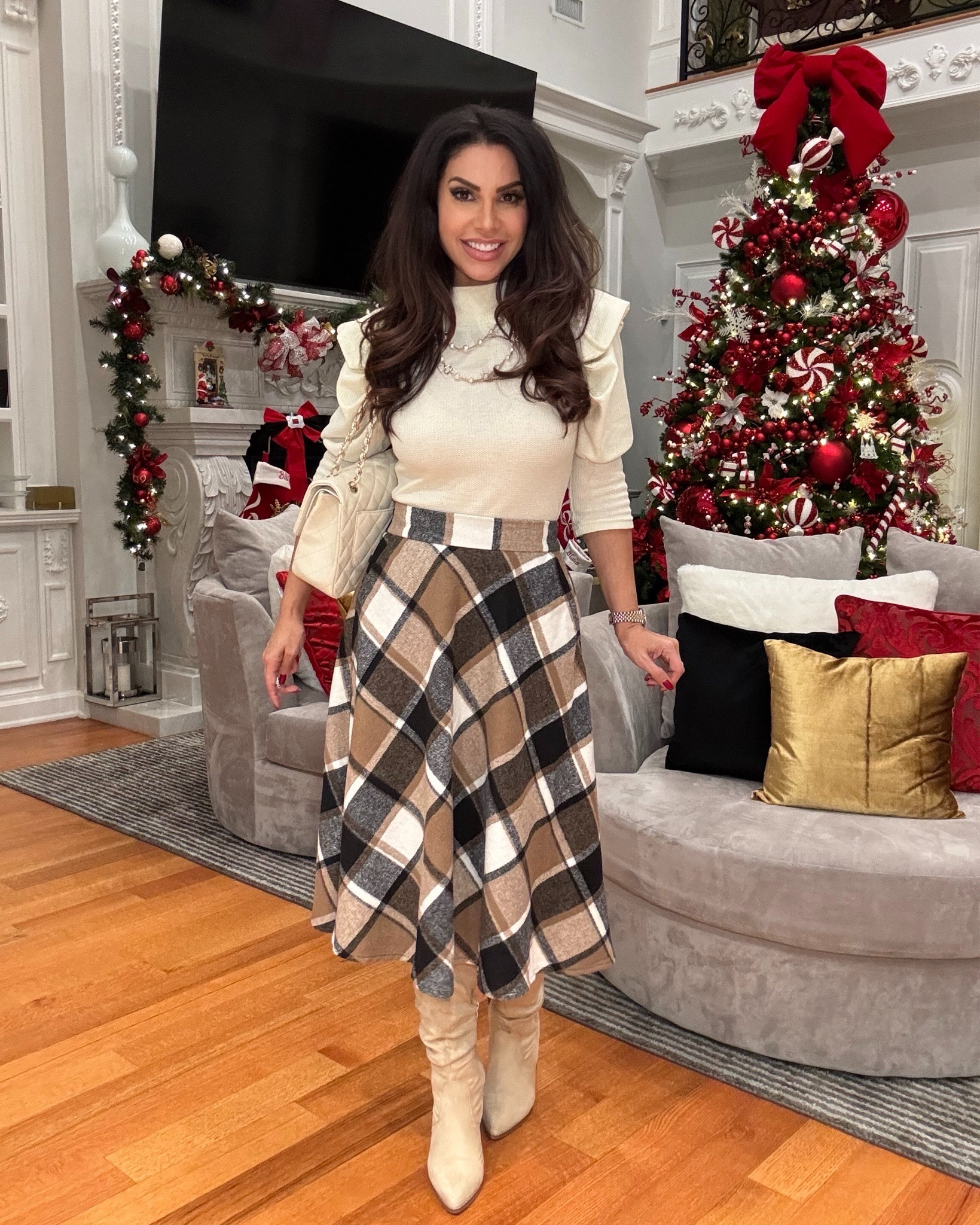 Fall into chic with me.
I’m wearing a size small top and skirt 

#LTKOver40 #LTKWorkwear #LTKHoliday