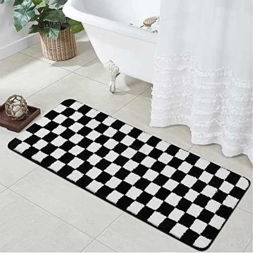 Uphome Bathroom Runner Rug Black and White Checkered Long Bath Mat Non Slip Water Absorbent Bath Rug | Amazon (US)