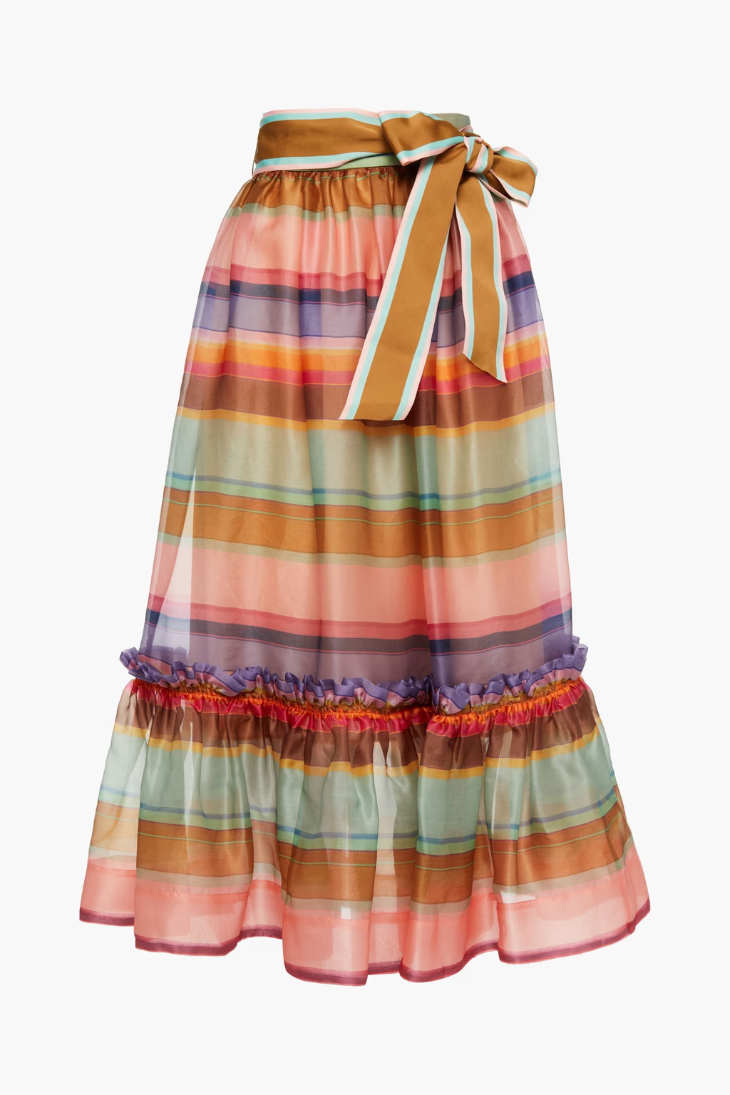 Gathered striped silk-organza midi skirt | The Outnet (US and CA)