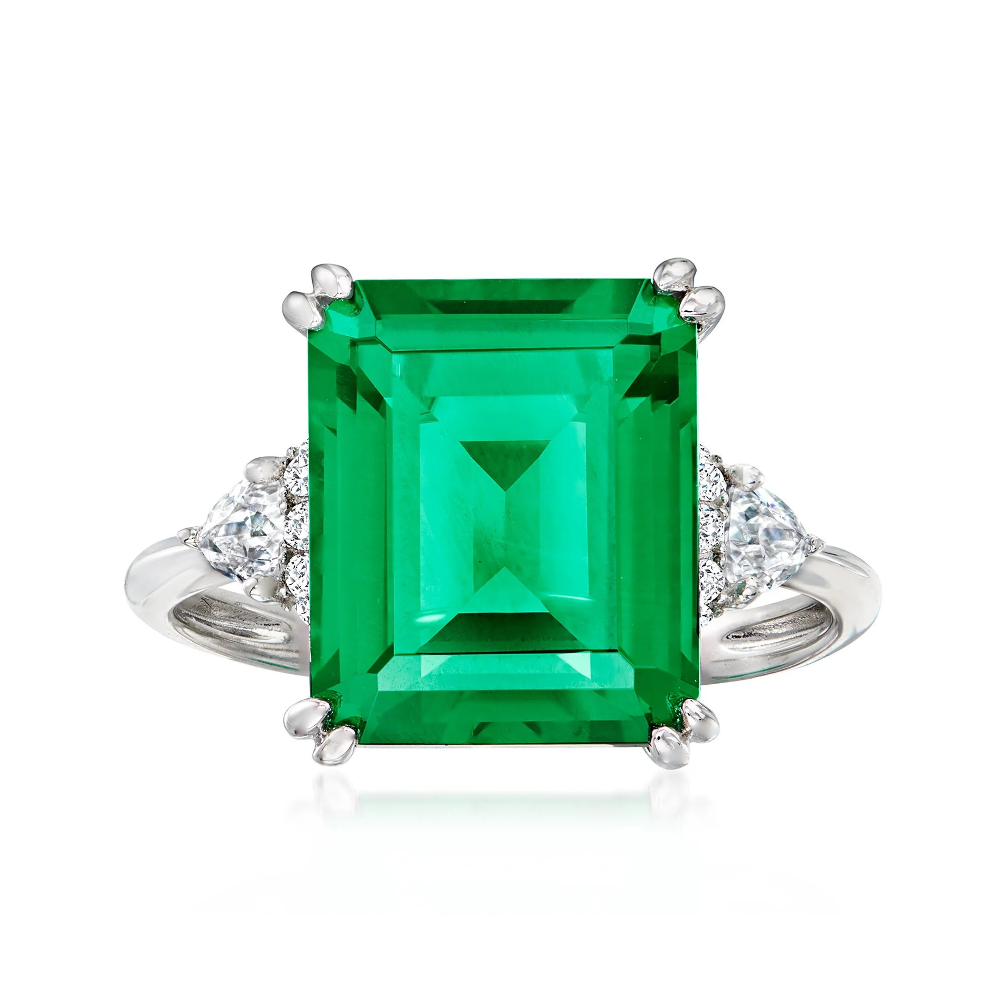 Ross-Simons Simulated Emerald and . CZ Ring in Sterling Silver | Shop Simon