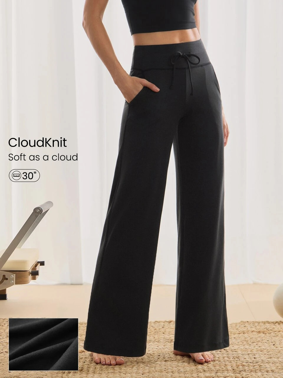 30" CloudKnit Soft Life Pants Wide-Leg Adjustable Drawstring Waist Side Slip Pockets Relaxed Fit ... | Glowmode