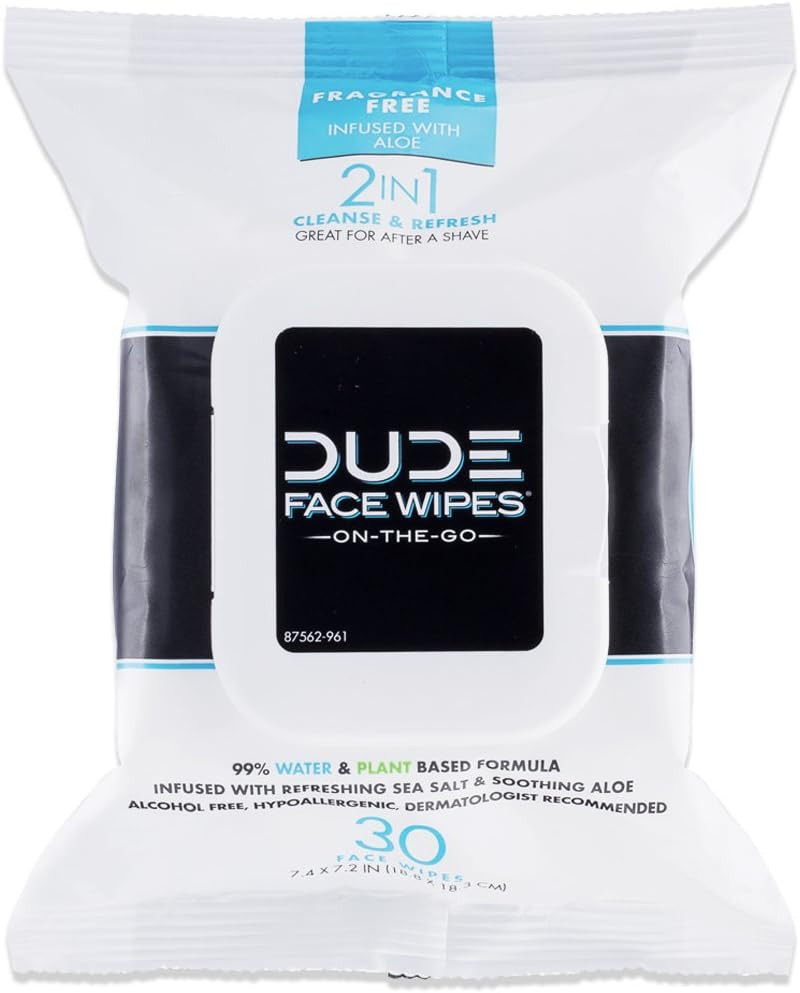 DUDE Wipes - 30 Unscented Face & Body Wipes with Sea Salt & Aloe - Alcohol Free Hypoallergenic Cl... | Amazon (US)