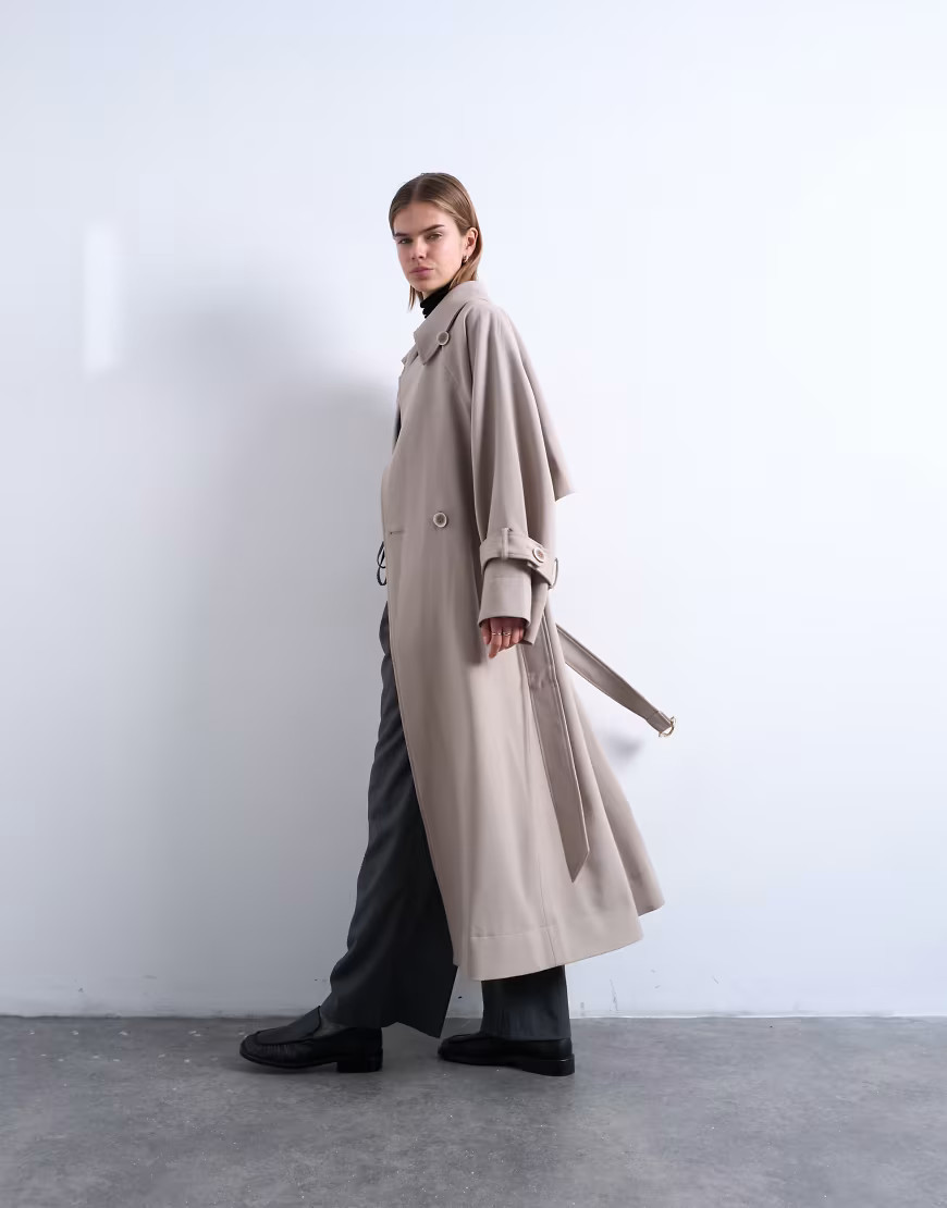 Topshop - Trench élégant coupe oversize épurée avec emmanchures basses - Taupe-Neutre | ASOS (Global)