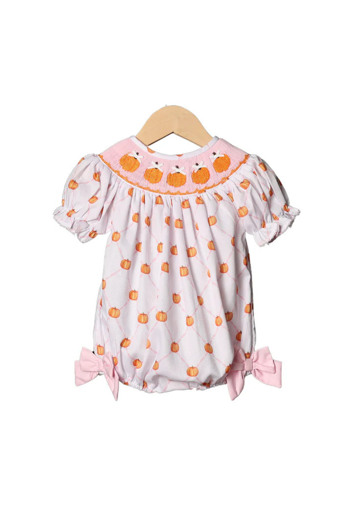 Smocked Pink Trellis Pumpkin Bubble | The Smocked Flamingo