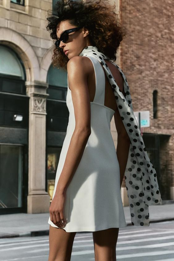 POLKA DOT HALTER SCARF DRESS | Zara Canada