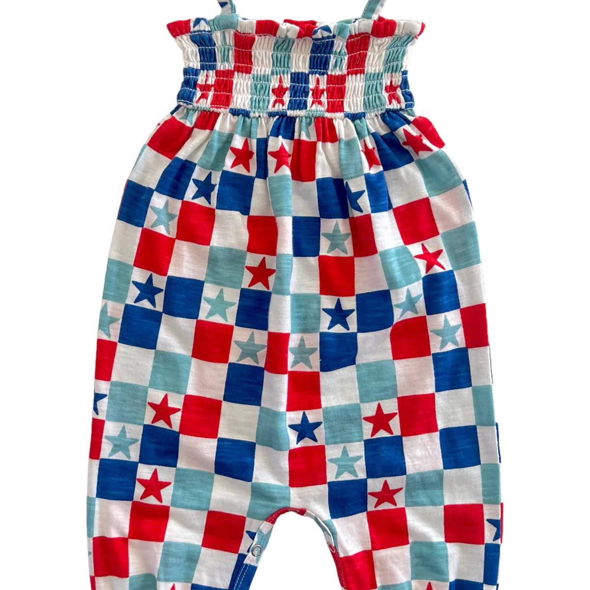 Red, White & Blue Checkerboard / Organic Smocked Jumpsuit | SpearmintLOVE