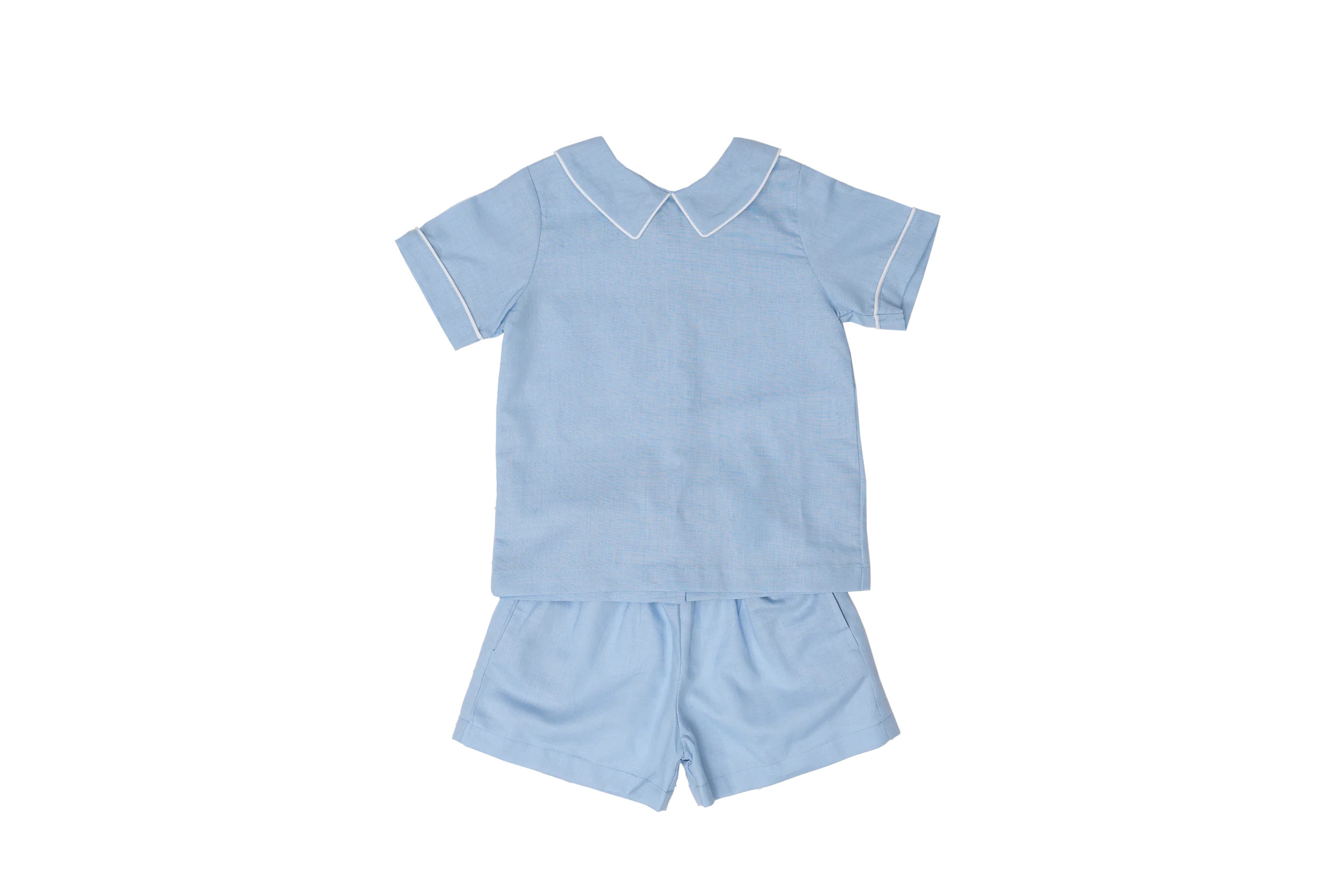 John Medium Blue Linen Short Set | The Oaks Apparel Company
