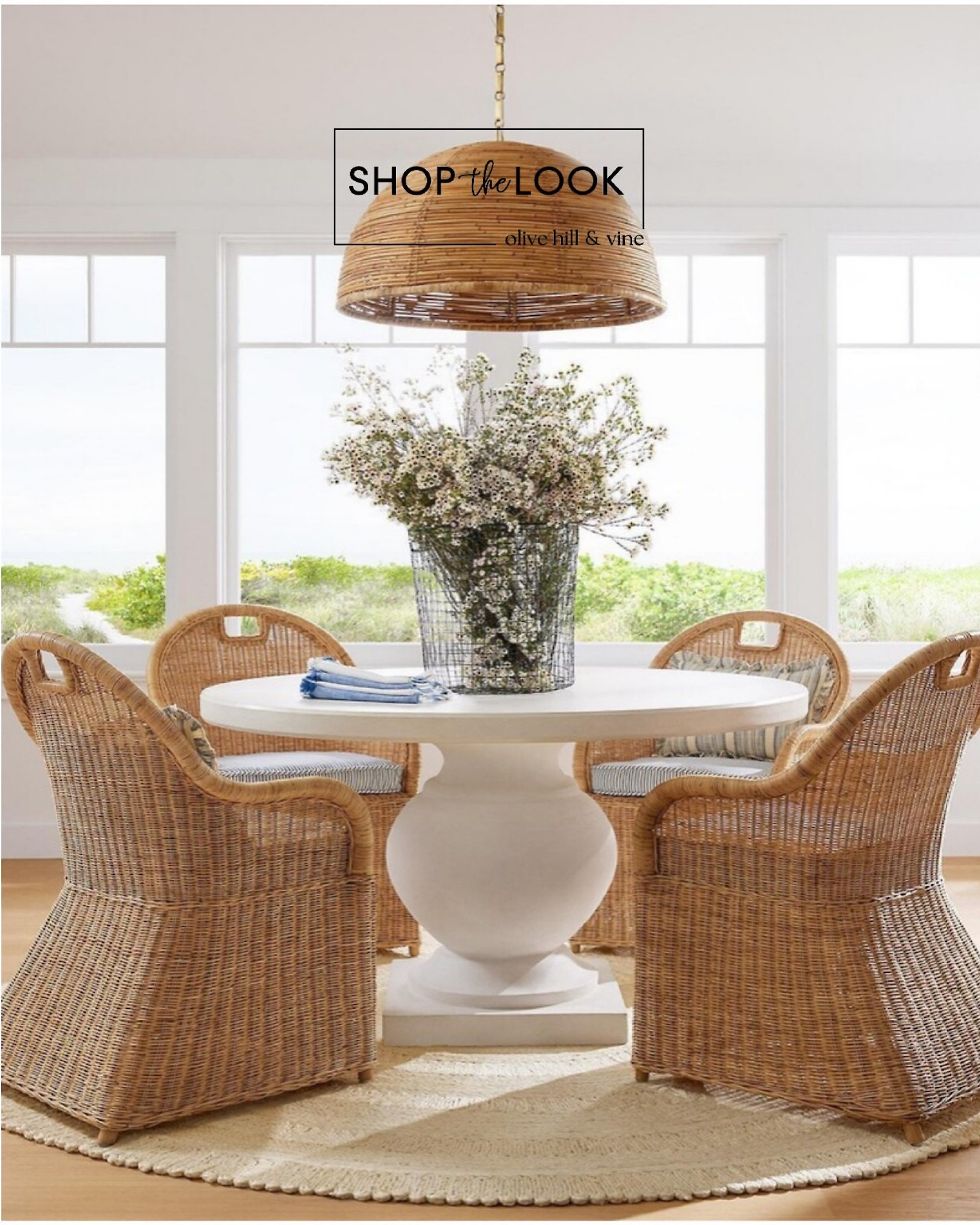 With an elegant dining pedestal table as the centerpiece, surrounded by comfortable rattan dining chairs, this dining room radiates tropical charm. The warm ambiance is accentuated by the soft glow of rattan lighting fixtures overhead, making it a cozy and inviting space for gatherings.

#LTKhome #LTKstyletip