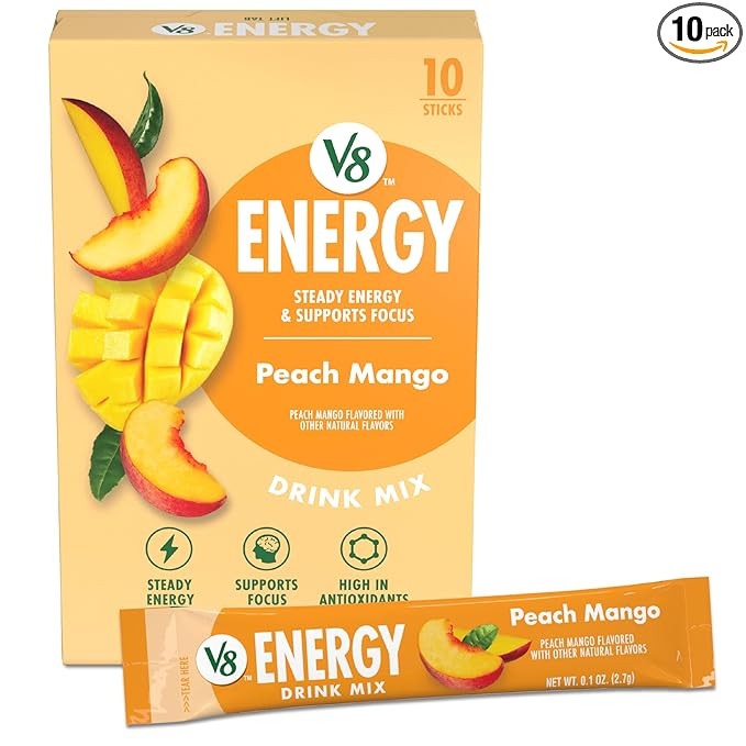 V8 Energy Peach Mango Energy Drink Powder, .10 oz Packet (10 Count) | Amazon (US)