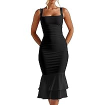 Kaximil Women's Sexy Bodycon Ruched Wedding Guest Midi Dresses Sleeveless Maternity Ruffle Cockta... | Amazon (US)