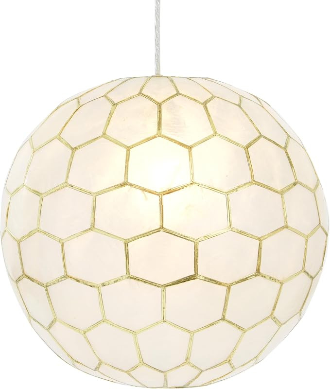 Creative Co-Op Capiz Honeycomb Globe Pendant Light, Capiz White Seashells with Antique Gold | Amazon (US)