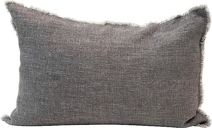 Creative Co-Op Linen Blend Lumbar Frayed Edges, Grey Pillow | Amazon (US)