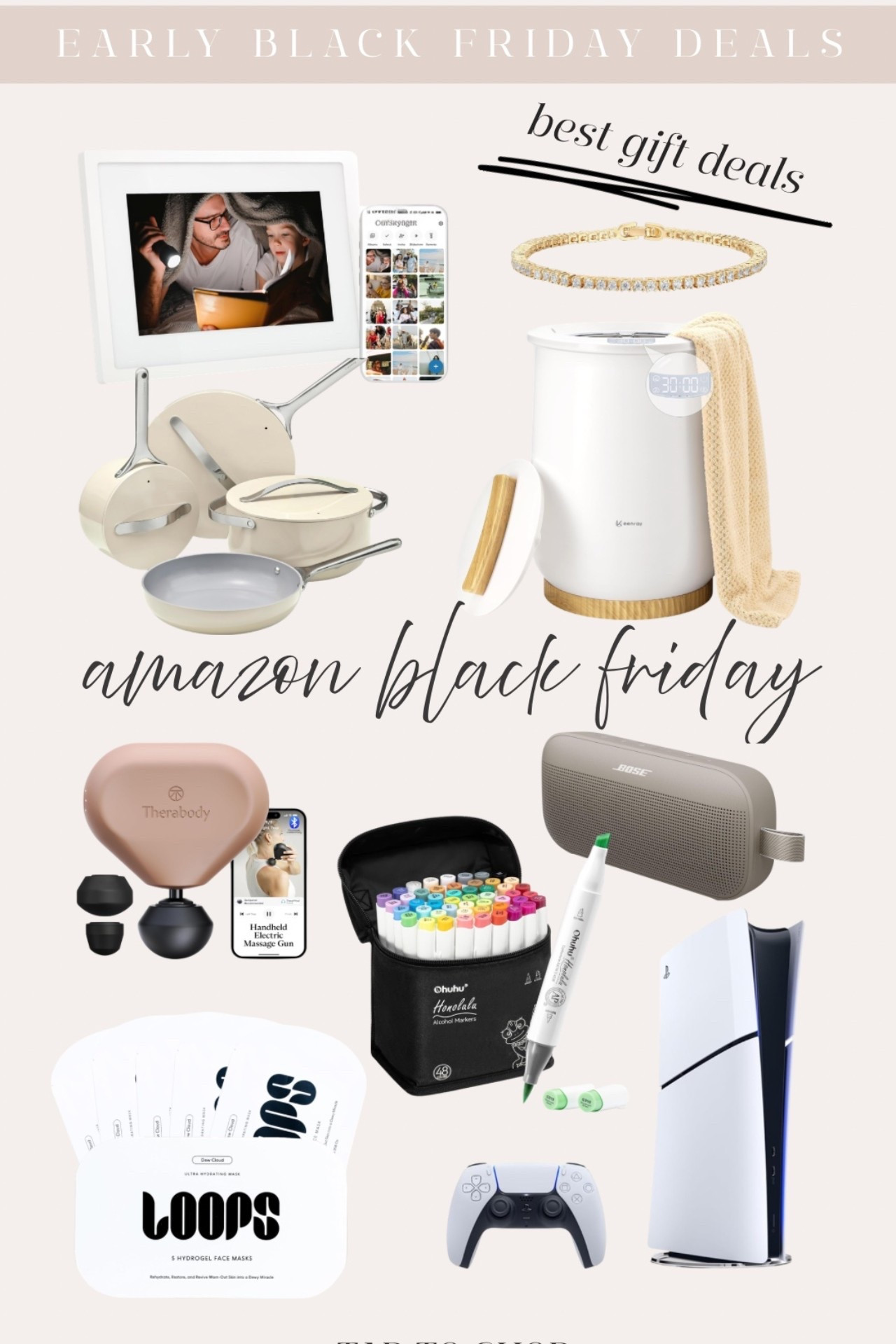 Gift ideas on sale for early Amazon Black Friday deals! 🤍

Caraway pans, smart picture frame, tennis bracelet, pavoi, amazon jewelry, towel warmer, massage gun, markers, Bluetooth speakers, loops face mask, PlayStation, gifts for her, gifts for him, wish list, Christmas list, cyber week, fancythingsblog 

#LTKCyberWeek #LTKGiftGuide #LTKHoliday
