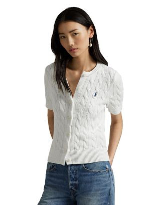 Cable Knit Cotton Short Sleeve Cardigan | Bloomingdale's (AU)