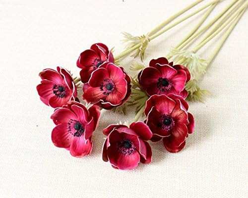 LebriTamFa 5Pcs Artifical Real Touch PU Anemone Flower Bouquet Room Home Decor (Red) | Amazon (US)