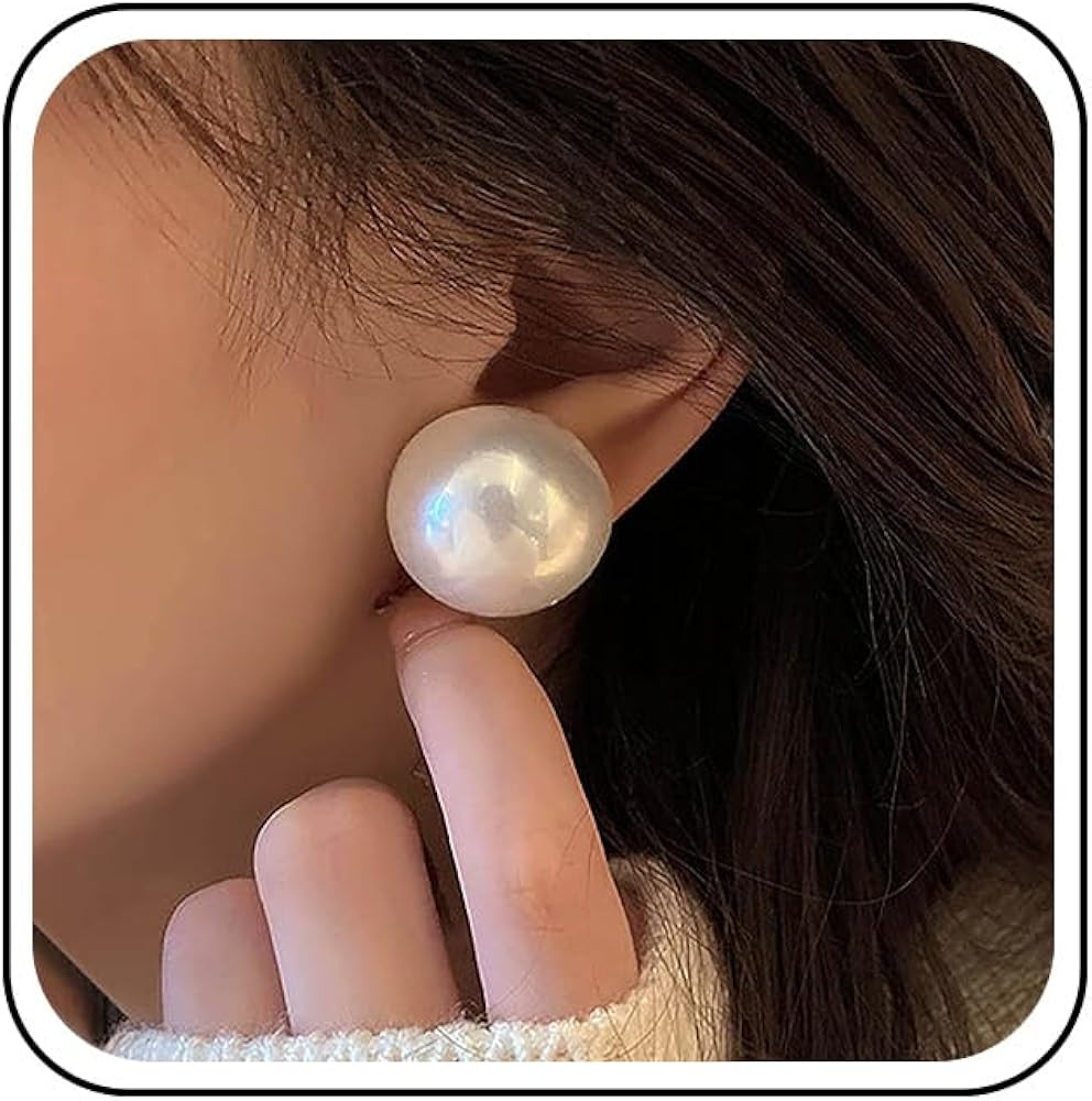 Boho Large Pearl Earrings Round Pearl Stud Earrings White Pearl Big Earrings Wedding Pearl Bridal... | Amazon (US)