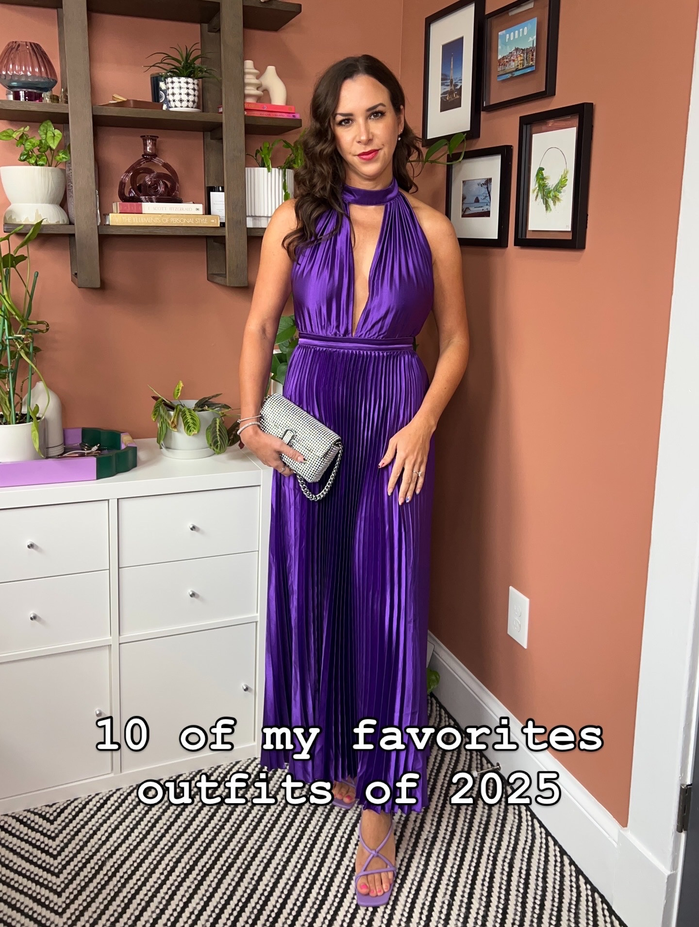 purple dress. purple wedding guest dress. rent the runway. l'idee dress. plisse. maxi dress. purple heels. staud heels. marc jacobs bag, silver bag. evening bag.  

 #LTKootd #LTKWedding