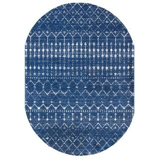 Blythe Modern 7 ft. x 9 ft.Blue Oval Moroccan Trellis Indoor Area Rug | The Home Depot