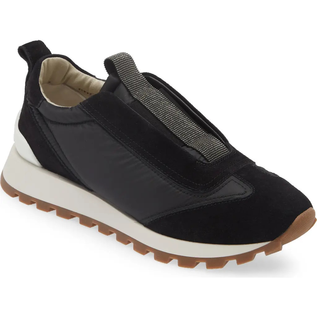 Brunello Cucinelli Monili Trim Runner Sneaker in Black at Nordstrom, Size 7.5Us | Nordstrom