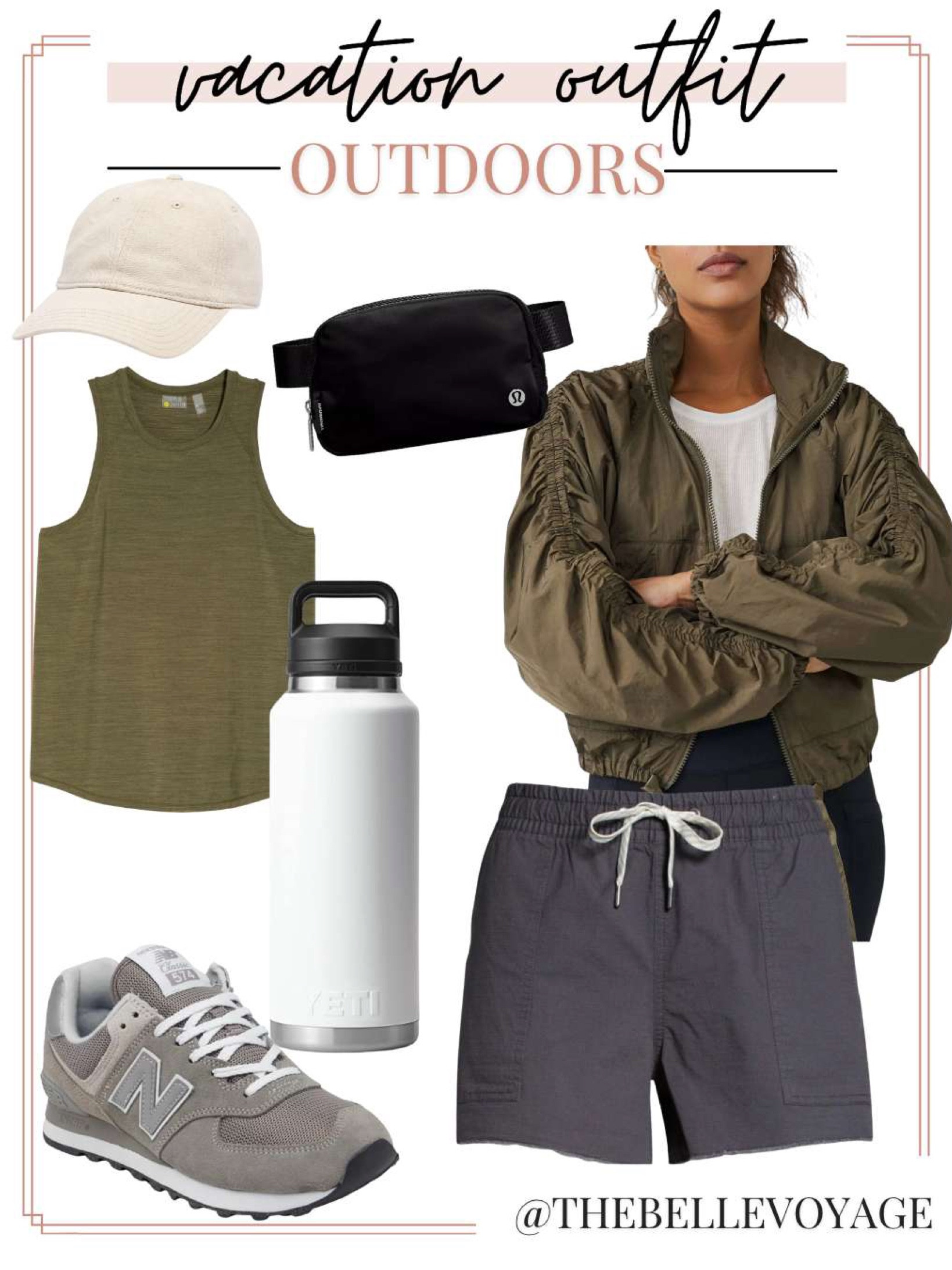 Perfect summer vacation outfit for outdoor adventures!  Great for hiking or workouts.  Vuori shorts, New Balance sneakers, Lululemon belt bag, baseball cap and packable jacket.

#LTKfit #LTKtravel #LTKSeasonal