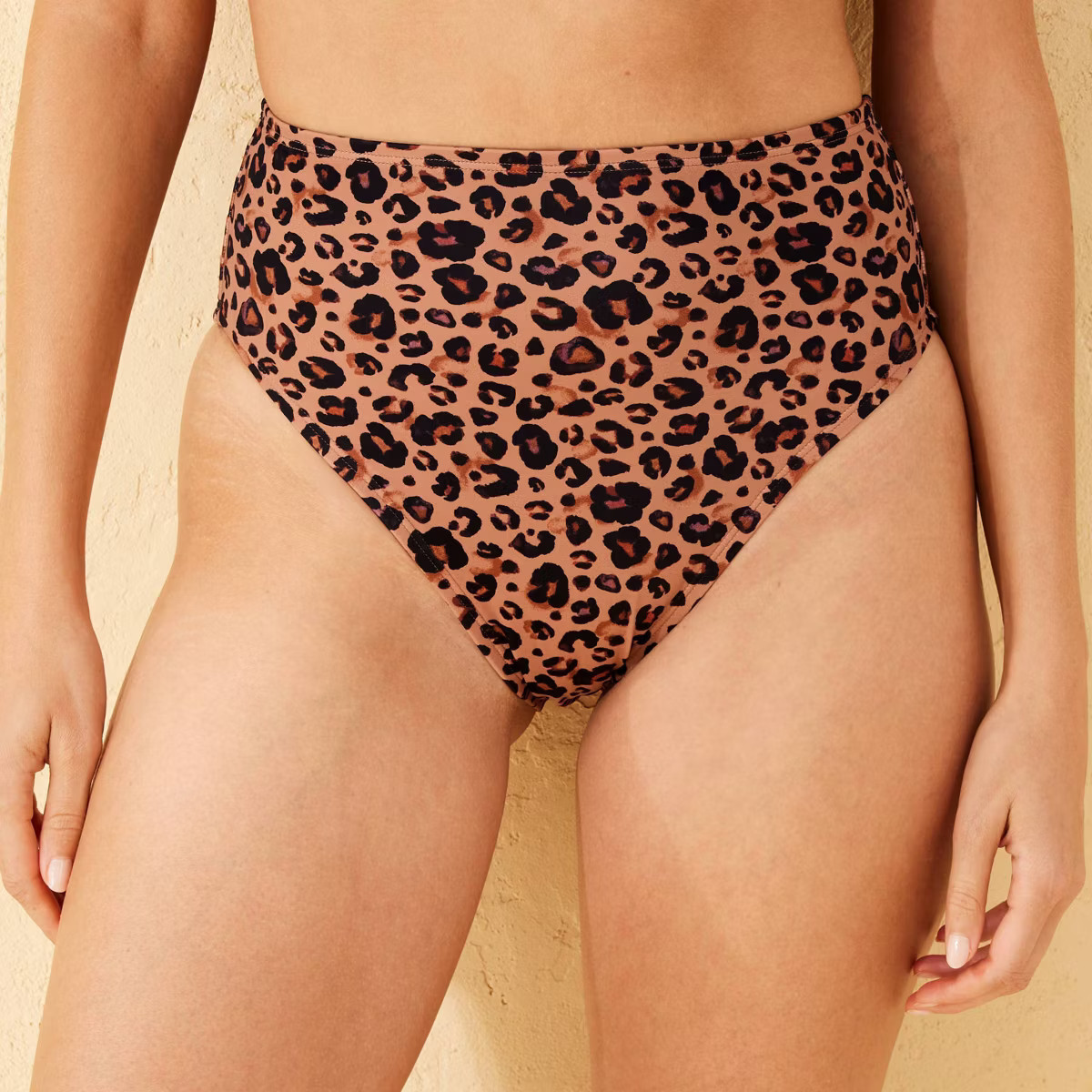 Women's Leopard Print High Waist High Leg Cheeky Bikini Bottom - Shade & Shore™ Brown M | Target
