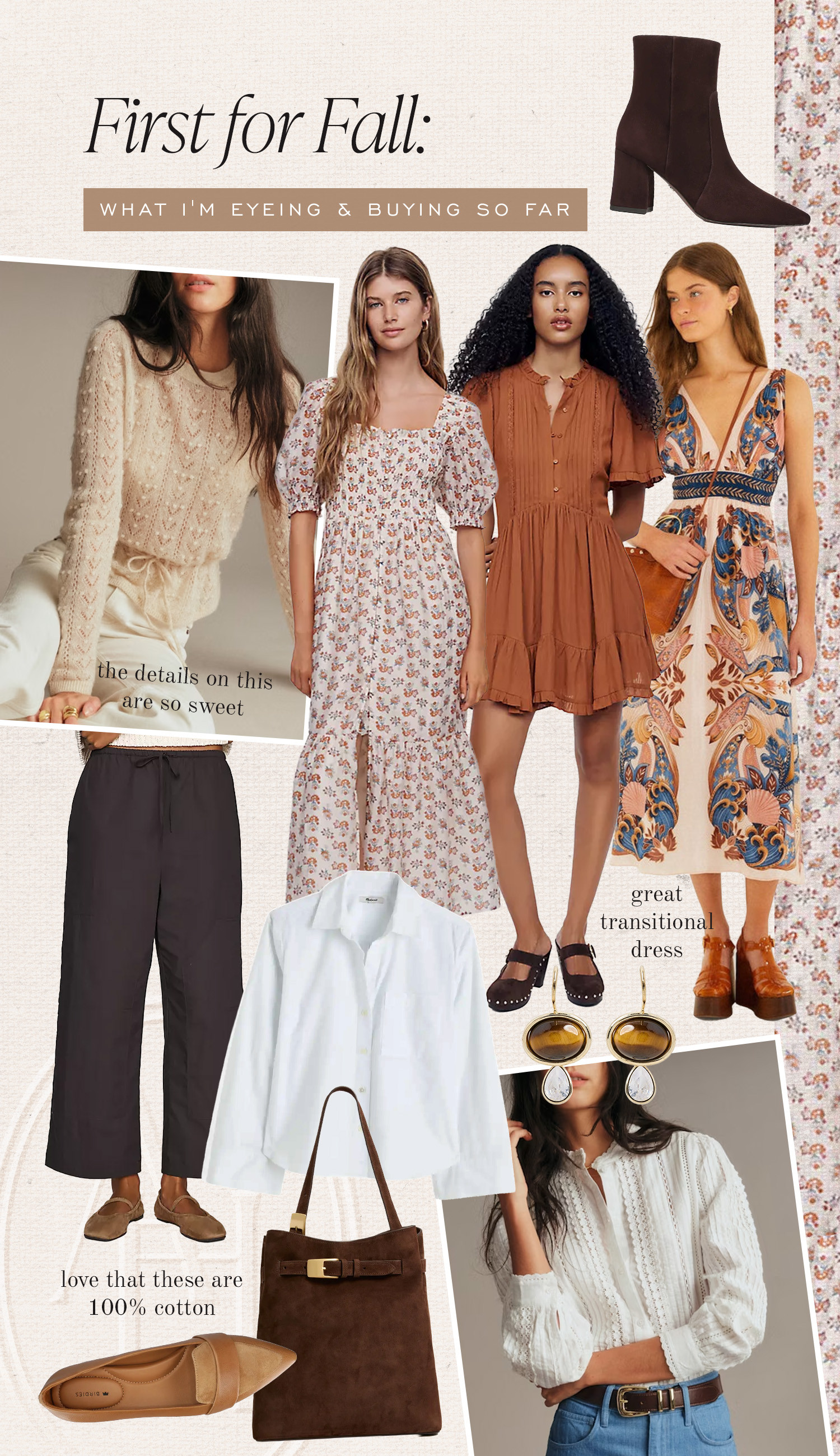 First peek at a fall wardrobe. Suede handbags, the perfect orange dress, a crisp white shirt and two-tone loafters.  

 #LTKootd #LTKSeasonal