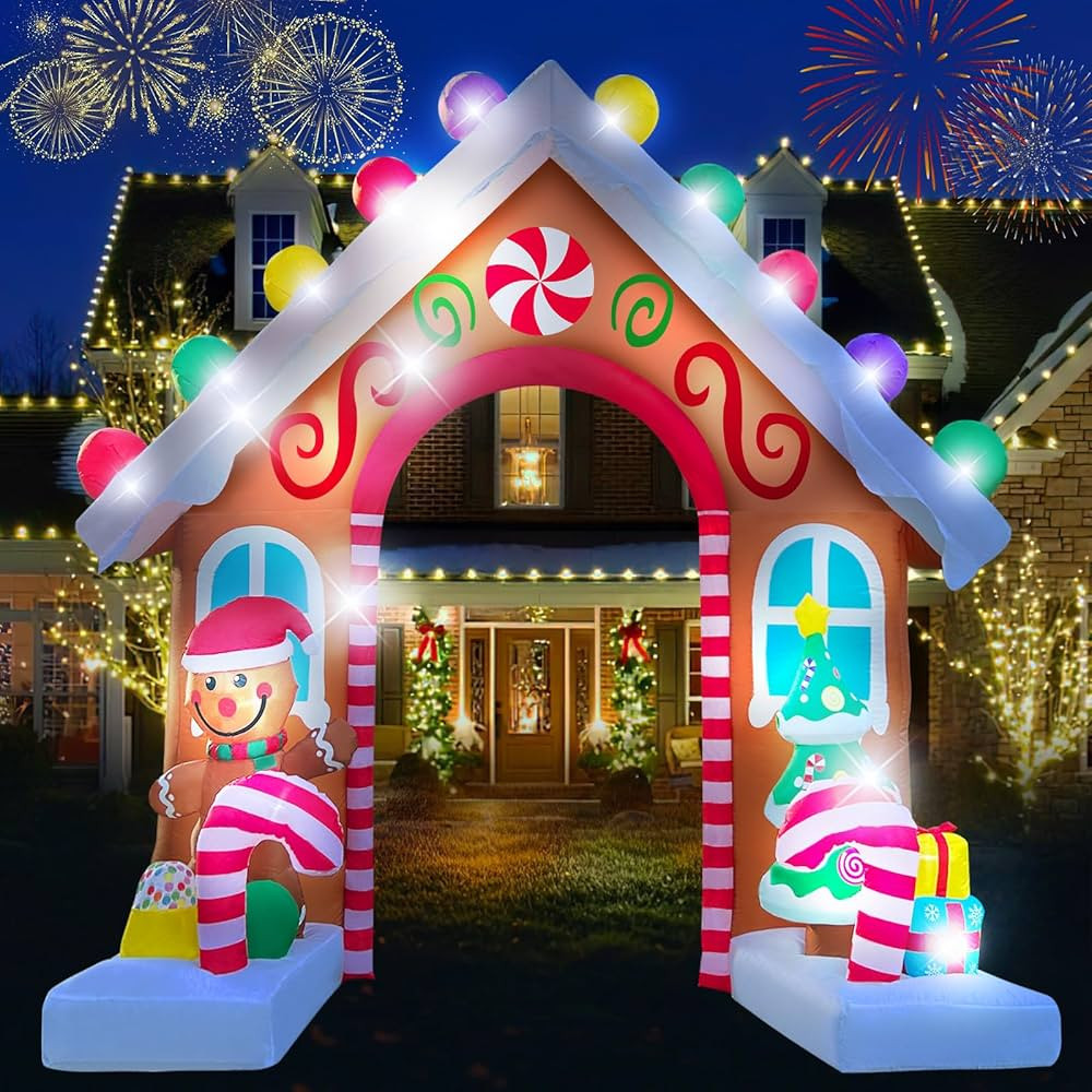 10FT Christmas Inflatable Outdoor Decoration, Lighted Inflatable Archway with Gingerbread Man and... | Amazon (US)