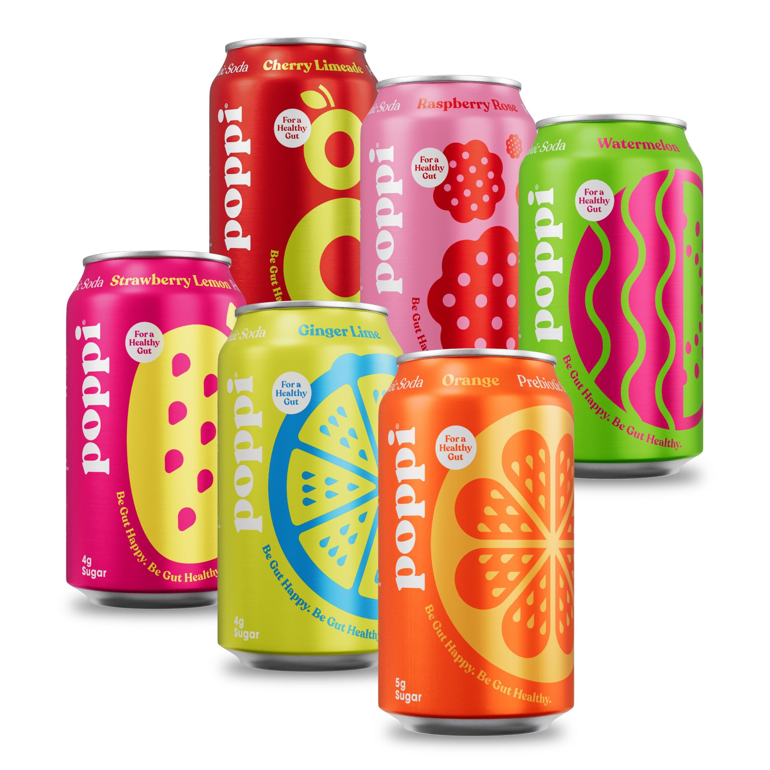POPPI Sparkling Prebiotic Soda w/Gut Health, Beverages w/Apple Cider Vinegar, Seltzer Water & Fruit Juice, Low Calorie & Low Sugar Drinks, Fun Favorites Variety Pack, 12oz (12 Pack) | Amazon (US)