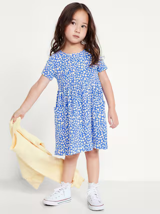 Short-Sleeve Ribbed Fit and Flare Pocket Dress for Toddler Girls | Old Navy (US)