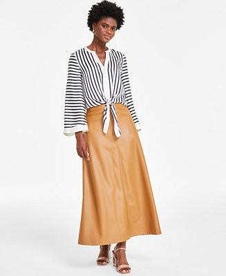Vince Camuto Women's Faux-Leather Seamed Maxi Skirt - Macy's | Macy's
