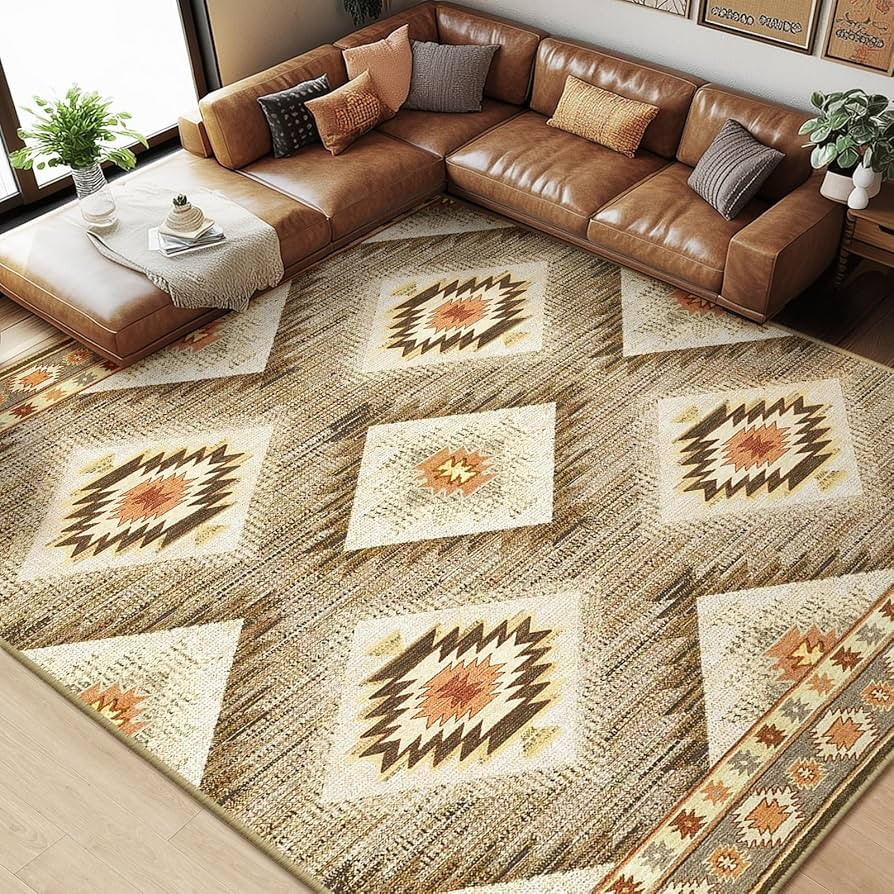 Area Rug 8x10 Rug Machine Washable Non-Slip Low Pile Print Pattern Western Rug for Living Room Be... | Amazon (US)